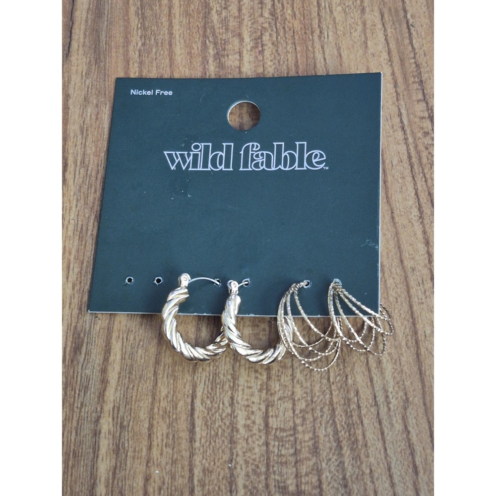 Wild Fabel earrings women Nickel Free Gold Hoops 2 Pack Butterfly & Click S32